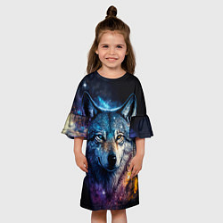 Платье клеш для девочки Космический звездный волк, цвет: 3D-принт — фото 2