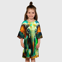 Платье клеш для девочки Слоненок симпатичный, цвет: 3D-принт — фото 2