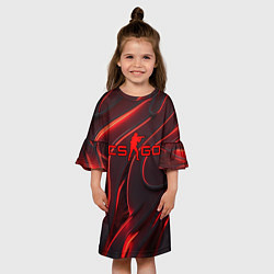 Платье клеш для девочки CSGO red abstract, цвет: 3D-принт — фото 2