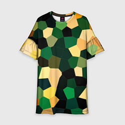 Платье клеш для девочки Мозаика зелёный, цвет: 3D-принт