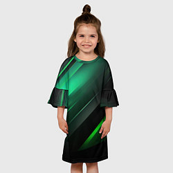 Платье клеш для девочки Black green abstract, цвет: 3D-принт — фото 2
