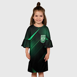 Платье клеш для девочки Герб РФ зеленый черный фон, цвет: 3D-принт — фото 2