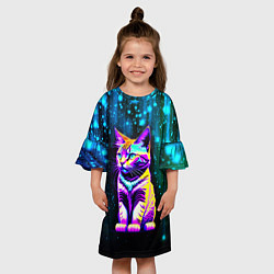 Платье клеш для девочки Космический котёнок - звездопад, цвет: 3D-принт — фото 2