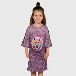 Платье клеш для девочки Мордочка лисы с пончиком, цвет: 3D-принт — фото 2