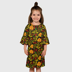 Платье клеш для девочки Русский орнамент - хохломская роспись, цвет: 3D-принт — фото 2
