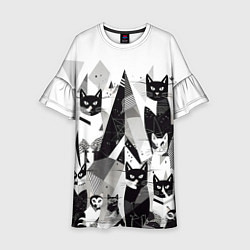 Платье клеш для девочки Абстрактные коты, цвет: 3D-принт