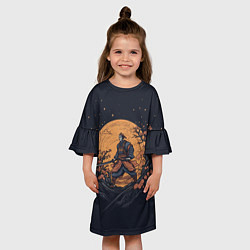 Платье клеш для девочки Самурай с катаной на рассвете, цвет: 3D-принт — фото 2