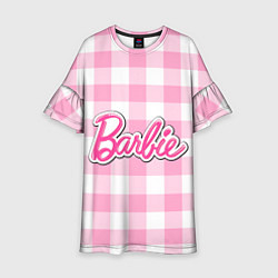 Платье клеш для девочки Барби лого розовая клетка, цвет: 3D-принт