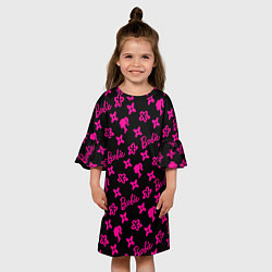 Платье клеш для девочки Барби паттерн черно-розовый, цвет: 3D-принт — фото 2