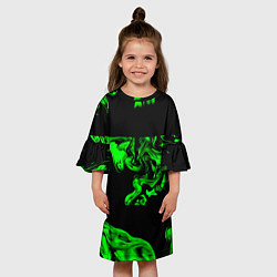 Платье клеш для девочки Зеленый светящийся дым, цвет: 3D-принт — фото 2