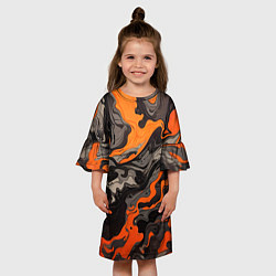 Платье клеш для девочки Оранжево-черный камуфляж, цвет: 3D-принт — фото 2