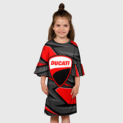 Платье клеш для девочки Ducati - red stripes, цвет: 3D-принт — фото 2