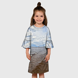 Платье клеш для девочки Волны на Ладожском озере, цвет: 3D-принт — фото 2