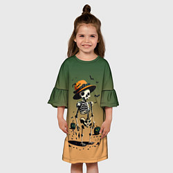 Платье клеш для девочки Funny skeleton - halloween - neural network, цвет: 3D-принт — фото 2