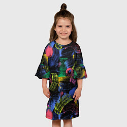 Платье клеш для девочки Яркие абстрактые формы с текстурой, цвет: 3D-принт — фото 2