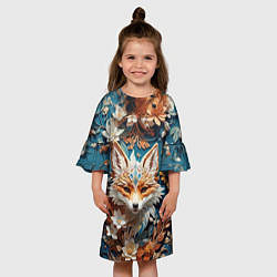 Платье клеш для девочки Магический лисёнок в цветах, цвет: 3D-принт — фото 2