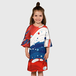 Платье клеш для девочки Брызги красок в цветах флага РФ, цвет: 3D-принт — фото 2