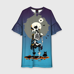Платье клеш для девочки Funny skeleton - neural network - halloween, цвет: 3D-принт