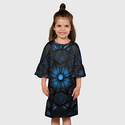 Платье клеш для девочки Калейдоскопные черные и синие узоры, цвет: 3D-принт — фото 2