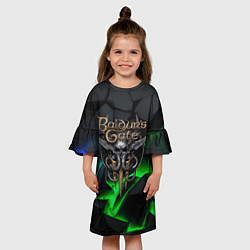 Платье клеш для девочки Baldurs Gate 3 black blue neon, цвет: 3D-принт — фото 2