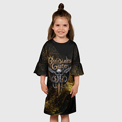 Платье клеш для девочки Baldurs Gate 3 logo gold black, цвет: 3D-принт — фото 2