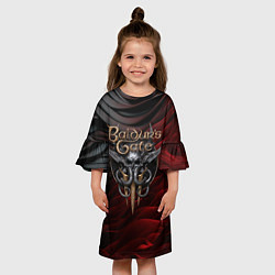 Платье клеш для девочки Baldurs Gate 3 logo dark red black, цвет: 3D-принт — фото 2