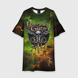 Платье клеш для девочки Baldurs Gate 3 logo dark green fire, цвет: 3D-принт