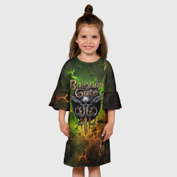 Платье клеш для девочки Baldurs Gate 3 logo dark green fire, цвет: 3D-принт — фото 2