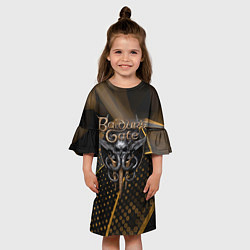 Платье клеш для девочки Baldurs Gate 3 logo dark gold geometry, цвет: 3D-принт — фото 2