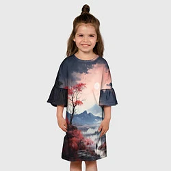 Платье клеш для девочки Луна над горами, цвет: 3D-принт — фото 2