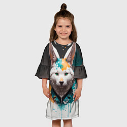 Платье клеш для девочки Кролик в каплях краски, цвет: 3D-принт — фото 2