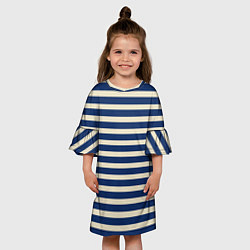 Платье клеш для девочки Полосатый синий и кремовый, цвет: 3D-принт — фото 2