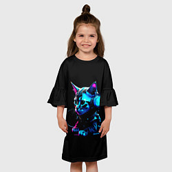 Платье клеш для девочки Котёнок киберпанк, цвет: 3D-принт — фото 2