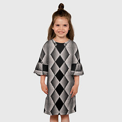 Платье клеш для девочки Черные бежевые ромбы, цвет: 3D-принт — фото 2