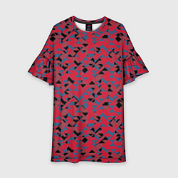 Платье клеш для девочки Черные и синие треугольники на красном, цвет: 3D-принт