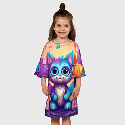 Платье клеш для девочки Котик с воздушными шариками, цвет: 3D-принт — фото 2