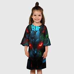Платье клеш для девочки Cyberpunk cat, цвет: 3D-принт — фото 2