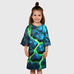 Платье клеш для девочки Разломленные зеленые плиты, цвет: 3D-принт — фото 2