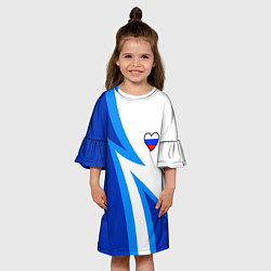 Платье клеш для девочки Флаг России в сердечке - синий, цвет: 3D-принт — фото 2