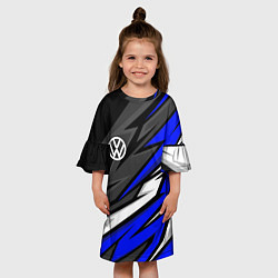 Платье клеш для девочки Volkswagen - Синяя абстракция, цвет: 3D-принт — фото 2