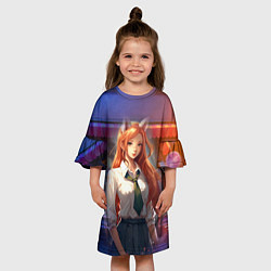 Платье клеш для девочки Студентка девушка лиса, цвет: 3D-принт — фото 2