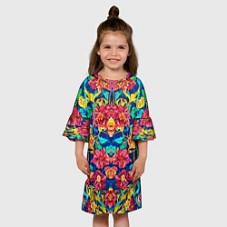 Платье клеш для девочки Зеркальный цветочный паттерн - мода, цвет: 3D-принт — фото 2