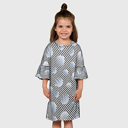 Платье клеш для девочки Серебристые круги на полосатом фоне, цвет: 3D-принт — фото 2
