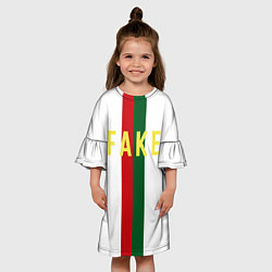 Платье клеш для девочки Зелёная и красная полосы с надписью Fake, цвет: 3D-принт — фото 2