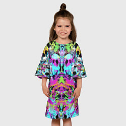 Платье клеш для девочки Зеркальный паттерн из черепов - поп-арт, цвет: 3D-принт — фото 2