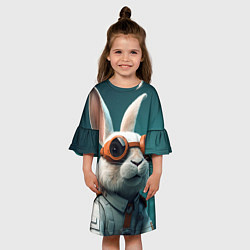 Платье клеш для девочки Белый кролик-космонавт, цвет: 3D-принт — фото 2
