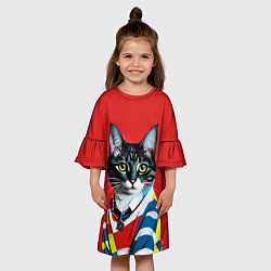 Платье клеш для девочки Милая кисуля в модном полувере - поп-арт, цвет: 3D-принт — фото 2