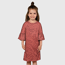 Платье клеш для девочки Пыльно-розовый абстракция разводы, цвет: 3D-принт — фото 2