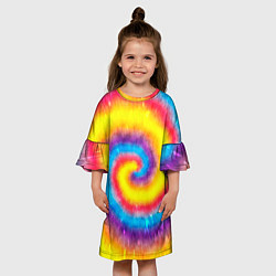 Платье клеш для девочки Тай-дай сочные цвета, цвет: 3D-принт — фото 2