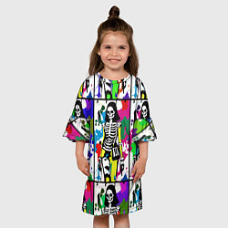 Платье клеш для девочки Разноцветные скелеты девушки - поп-арт - мода, цвет: 3D-принт — фото 2